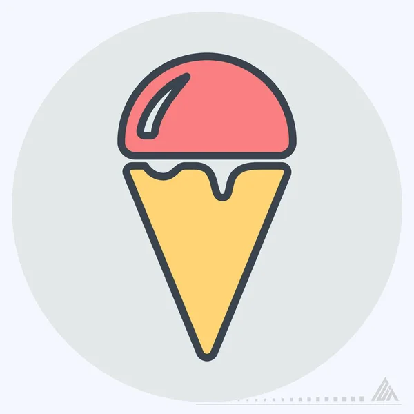 Icon Ice Cream Color Mate Style Simple Illustration Editable Stroke — 스톡 벡터