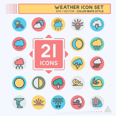 Simge Hava Durumu - Renk Eşleştirme Biçimi - Basit illüstrasyon, Düzenlenebilir vuruş, Tasarım şablonu vektörü, baskılar, posterler, reklamlar, duyurular, bilgi grafikleri vs..