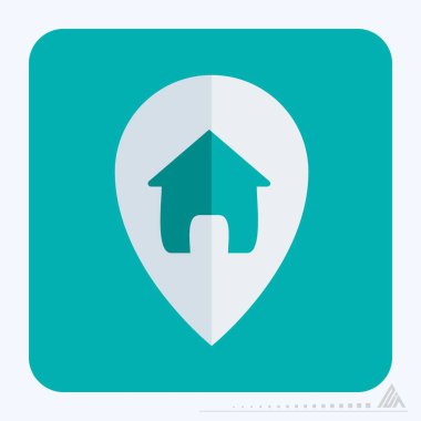 Simge GPS Evi - Düz Biçim - Basit illüstrasyon, Düzenlenebilir vuruş, Tasarım şablonu vektörü, baskılar, posterler, reklamlar, duyurular, bilgi grafikleri vs..