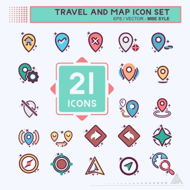 Simge Ayarları Seyahat ve Haritası - MBE Syle - Basit illüstrasyon, Düzenlenebilir vuruş, Tasarım şablonu vektörü, baskılar, posterler, reklamlar, duyurular, bilgi grafikleri, vs..