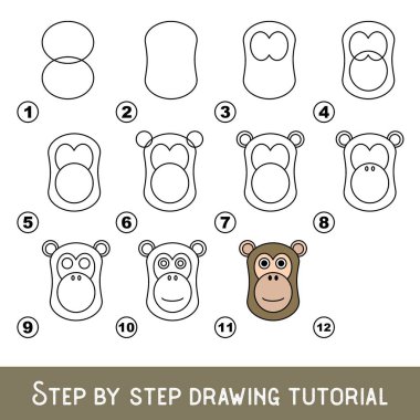 Çocuk oyunu çizim yeteneğini geliştirmek için anaokulu öğrencileri için kolay oyun seviyesi, Babun Surat için eğitici dersler çizmek.