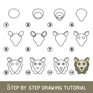 Çocuk oyunu çizim yeteneğini geliştirmek için anaokulu öğrencileri için kolay oyun seviyesi, Kuzu Surat için eğitici çizimler.