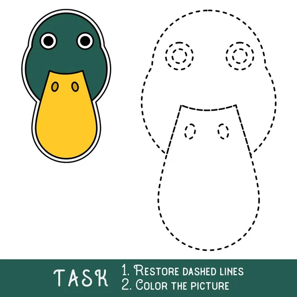Kolayca oyun oynayabilen anaokulu öğrencileri için çizim ödevi. Çocuklar için basit bir eğitim oyunu. Ördek Surat 'ın izini sürmek..