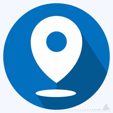 Simge Pin Noktası 2 - Uzun Gölge Biçimi - Basit illüstrasyon, Düzenlenebilir vuruş, Tasarım şablonu vektörü, baskılar, posterler, reklamlar, duyurular, bilgi grafikleri vs..