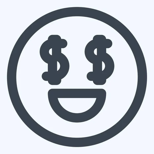 Ikon Emoticon Money Line Cut Style Enkel Illustration Redigerbar Stroke — Stock vektor