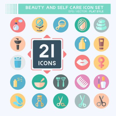 Simge Ayarları Güzellik ve Kendine Bakım - Düz Biçim - Basit illüstrasyon, Düzenlenebilir vuruş, Tasarım şablonu vektörü, baskılar, posterler, reklamlar, duyurular, bilgi grafikleri, vs..