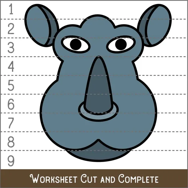 工作表 孩子们的游戏数学Puzzles 切割和完成 学习数学 犀牛脸 — 图库矢量图片