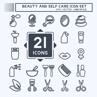 Simge Ayarları Güzellik ve Kendine Bakım - Satır Biçimi - Basit illüstrasyon, Düzenlenebilir vuruş, Tasarım şablonu vektörü, baskılar, posterler, reklamlar, duyurular, bilgi grafikleri, vs..