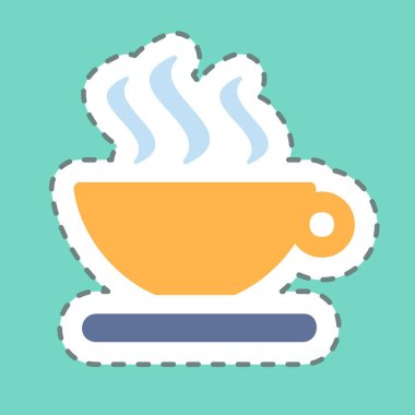 Çıkartma Sıcak Çay - Satır Kesimi - Basit illüstrasyon, düzenlenebilir vuruş, tasarım şablonu vektörü, baskılar, posterler, reklamlar, duyurular, bilgi grafikleri vs..