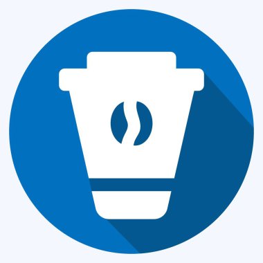 Simge Kahvesi - Uzun Gölge Stili - Basit illüstrasyon, Düzenlenebilir Felç, Tasarım şablonu vektörü, baskılar, posterler, reklamlar, duyurular, bilgi grafikleri vs..