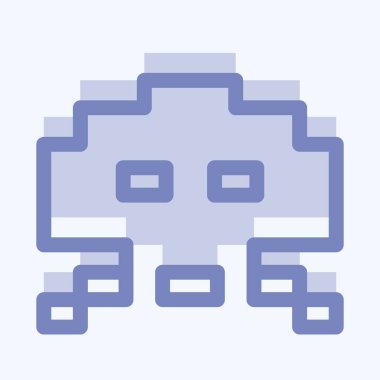 Simge Uzaylı İşgalcisi - İki Ton Biçimi, Basit illüstrasyon, Düzenlenebilir Vuruş, Tasarım şablonu vektörü, Yazılar, posterler, reklamlar, duyurular, bilgi grafikleri vs..