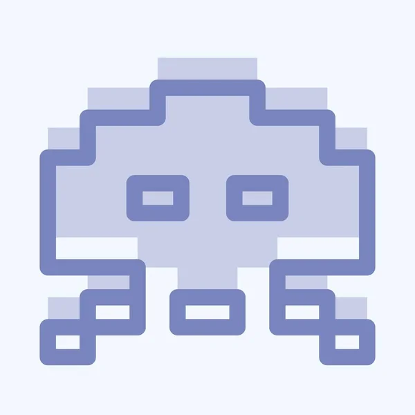 Icon Alien Invader Двоколірний Стиль Проста Ілюстрація Змінений Штрих Вектор — стоковий вектор