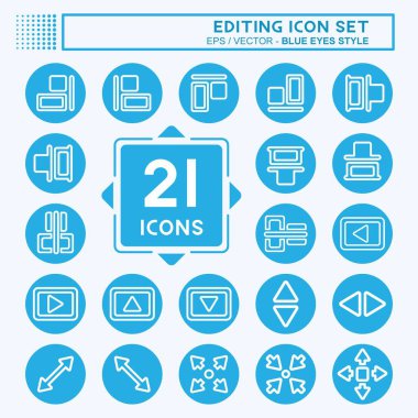 Simge Seti Düzenleme - Mavi Gözler, Basit illüstrasyon, Düzenlenebilir Vuruş, Tasarım şablonu vektörü, Yazdırma, poster, reklam, duyurular, bilgi grafikleri vs..