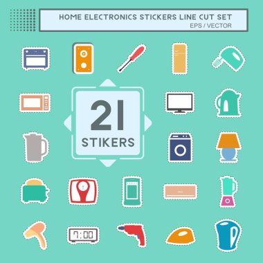 Sticker Set Home Electronics - Basit illüstrasyon, düzenlenebilir vuruş, tasarım şablonu vektörü, baskılar, posterler, reklamlar, duyurular, bilgi grafikleri vs..