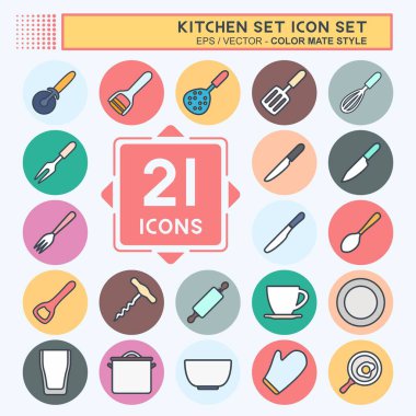 Simge Ayarları Mutfak Seti - Basit illüstrasyon, Düzenlenebilir vuruş, Tasarım şablonu vektörü, baskılar, posterler, reklamlar, duyurular, bilgi grafikleri vs..