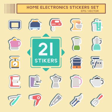 Sticker Set Household - Basit illüstrasyon, düzenlenebilir felç, tasarım şablonu vektörü, baskılar, posterler, reklamlar, duyurular, bilgi grafikleri vs..