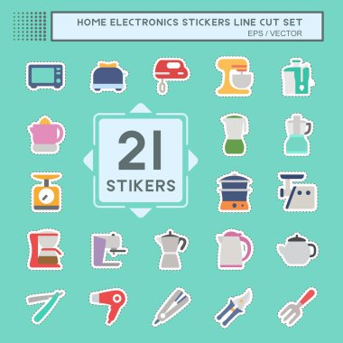 Sticker Set Household - Satır Kesimi - Basit illüstrasyon, düzenlenebilir vuruş, tasarım şablonu vektörü, baskılar, posterler, reklamlar, duyurular, bilgi grafikleri vs..