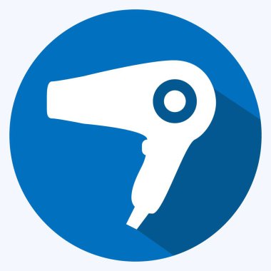 Simge Saç Kurutma - Uzun Gölge Biçimi - Basit illüstrasyon, Düzenlenebilir vuruş, Tasarım şablonu vektörü, baskılar, posterler, reklamlar, duyurular, bilgi grafikleri vs..