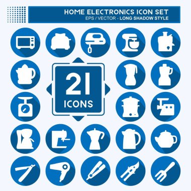 Simge Seti - Uzun Gölge Biçimi - Basit illüstrasyon, Düzenlenebilir vuruş, Tasarım şablonu vektörü, baskılar, posterler, reklamlar, duyurular, bilgi grafikleri vs..