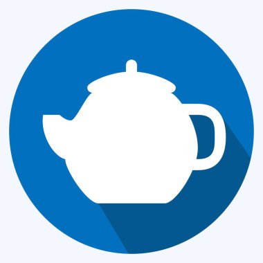 Simge Çaydanlığı - Uzun Gölge Biçimi - Basit illüstrasyon, Düzenlenebilir vuruş, Tasarım şablonu vektörü, baskılar, posterler, reklamlar, duyurular, bilgi grafikleri vs..