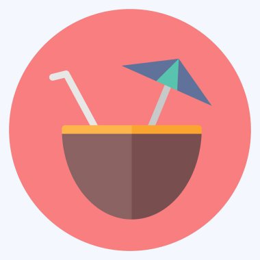 Simge Hindistan cevizi İçeceği - Düz Biçim - Basit illüstrasyon, Düzenlenebilir vuruş, Tasarım şablonu vektörü, baskılar, posterler, reklamlar, duyurular, bilgi grafikleri, vs..