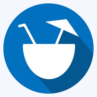 Simge Hindistan Cevizi İçeceği - Uzun Gölge Biçimi - Basit illüstrasyon, Düzenlenebilir vuruş, Tasarım şablonu vektörü, baskılar, posterler, reklamlar, duyurular, bilgi grafikleri, vs..