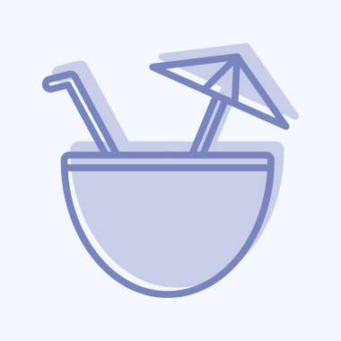 Simge Hindistan cevizi İçeceği - İki Ton Biçimi - Basit illüstrasyon, Düzenlenebilir vuruş, Tasarım şablonu vektörü, baskılar, posterler, reklamlar, duyurular, bilgi grafikleri, vs..