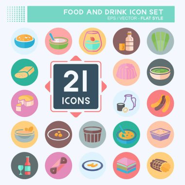 Simge Ayarlama Gıda ve İçecek - Düz Biçim - Basit illüstrasyon, Düzenlenebilir vuruş, Tasarım şablonu vektörü, baskılar, posterler, reklamlar, duyurular, bilgi grafikleri vs..