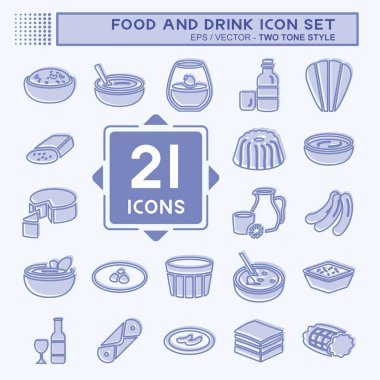 Simge Ayarlama Gıda ve İçecek - İki Ton Biçimi - Basit illüstrasyon, Düzenlenebilir vuruş, Tasarım şablonu vektörü, baskılar, posterler, reklamlar, duyurular, bilgi grafikleri vs..