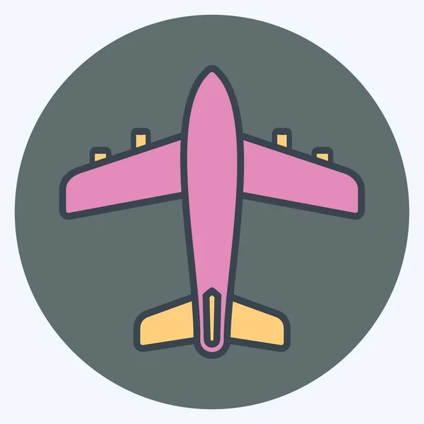 Icon Aeroplane Color Mate Style Simple Illustration Editable Stroke Design — 스톡 벡터