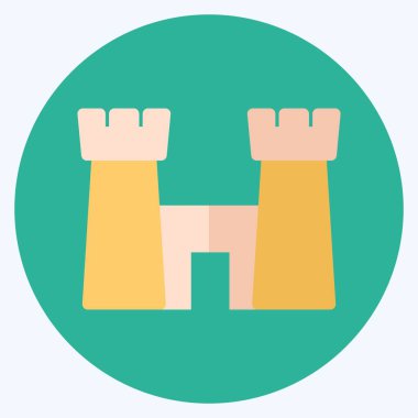 Plajdaki Simge Kalesi - Düz Biçim - Basit illüstrasyon, Düzenlenebilir Felç, Tasarım şablonu vektörü, baskılar, posterler, reklamlar, duyurular, bilgi grafikleri vs..