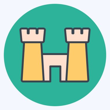 Plajdaki Simge Kalesi - Renk Eşleştirme Biçimi - Basit illüstrasyon, Düzenlenebilir vuruş, Tasarım şablonu vektörü, baskılar, posterler, reklamlar, duyurular, bilgi grafikleri vs..