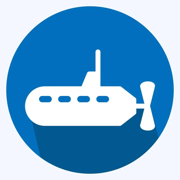 Icon Submarine Long Shadow Style Simple Illustration Editable Stroke Design — 스톡 벡터