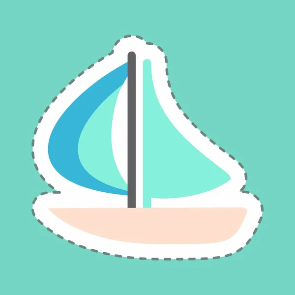Sticker Boat Line Cut Jednoduchá Ilustrace Upravitelný Tah Design Šablony — Stockový vektor