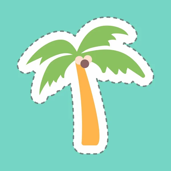 Sticker Coconut Tree Line Cut Illustration Simple Traçage Modifiable Modèle — Image vectorielle