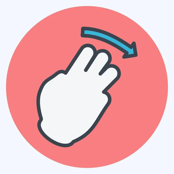 Icon Three Fingers Right Color Mate Style Simple Illustration Editable — 스톡 벡터