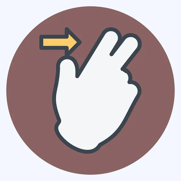 Icon Two Fingers Right Color Mate Style Simple Illustration Editable — 스톡 벡터