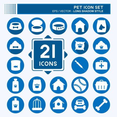 Simge Set Pet - Uzun Gölge Biçimi - Basit illüstrasyon, Düzenlenebilir vuruş, Tasarım şablonu vektörü, baskılar, posterler, reklamlar, duyurular, bilgi grafikleri vs..