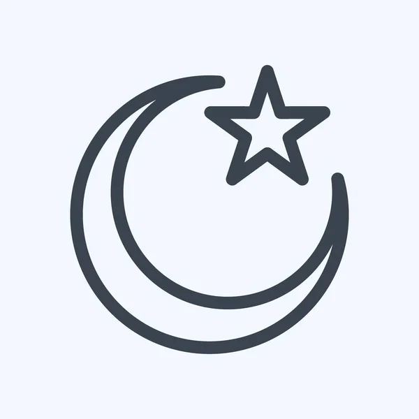 Icon Moon Star Line Style Egyszerű Illusztráció Design Ikon Vektor — Stock Vector