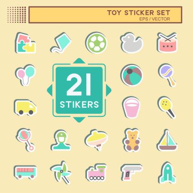 Çıkartma Seti Oyuncağı - Basit illüstrasyon, Tasarım şablonu vektörü, baskılar, posterler, reklamlar, duyurular, bilgi grafikleri vs..