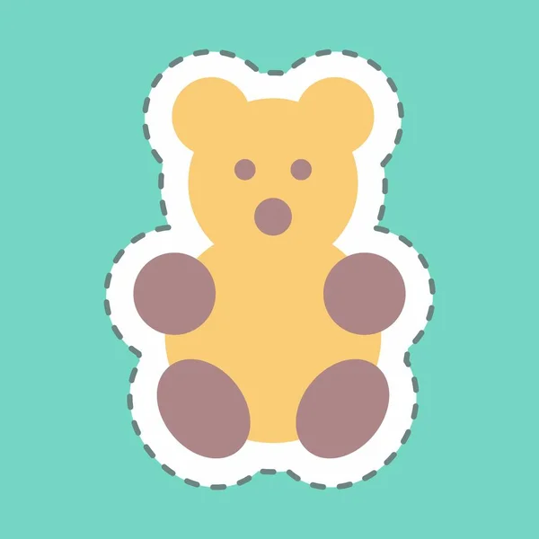 Sticker Peluche Bear Line Cut Illustration Simple Modèle Vectoriel Conception — Image vectorielle