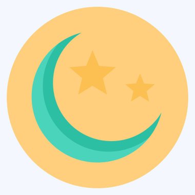 Simge Ay ve Yıldızlar - Düz Biçim - Basit illüstrasyon, Tasarım şablon vektörü, baskılar, posterler, reklamlar, duyurular, bilgi grafikleri vs..