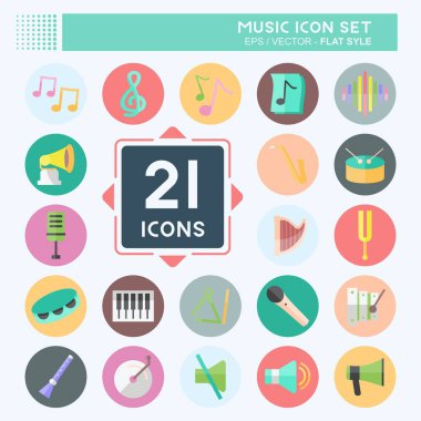 Simge Seti Müziği - Düz Biçim - Basit illüstrasyon, Baskı İçin İyi, Duyuru, Etc