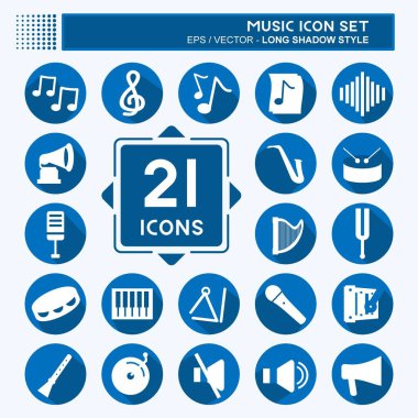 Simge Seti Müzik - Uzun Gölge Biçimi - Basit illüstrasyon, Yazdırma, Duyurular, Etc