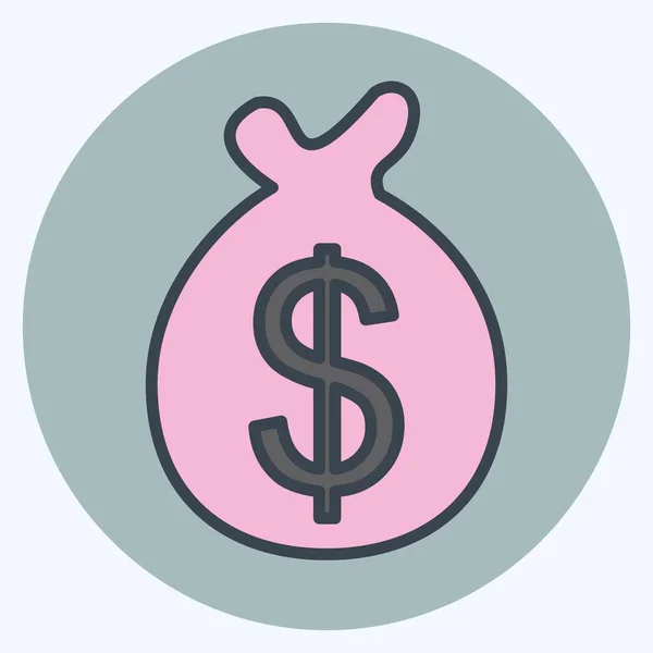 Icon Money Bag Color Mate Style Απλή Απεικόνιση Καλό Για — Διανυσματικό Αρχείο
