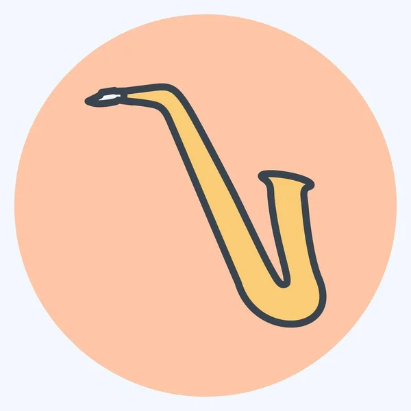 Ikon Saxofon Färg Mate Style Enkel Illustration Bra För Utskrifter — Stock vektor