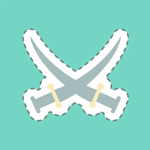 Sticker Two Swords Line Cut Simple Illustration Design Icon Vector — 스톡 벡터