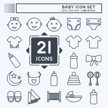 Simge Ayarla Bebeği - Satır Biçimi - Basit illüstrasyon, Tasarım şablonu vektörü, baskılar, posterler, reklamlar, duyurular, bilgi grafikleri vs..