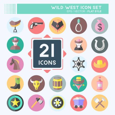 Simge Ayarları Vahşi Batı - Düz Biçim - Basit illüstrasyon, Baskılar için İyi, Duyurular, Etc