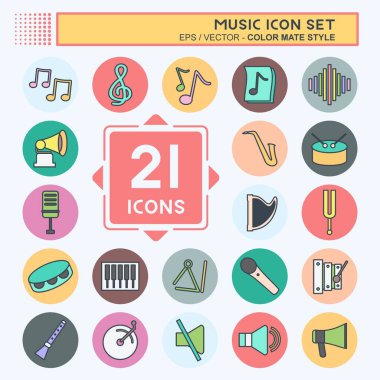 Simge Seti Müzik - Renk Eşi Biçimi - Basit illüstrasyon, Yazdırma İçin İyi, Duyurular, Etc